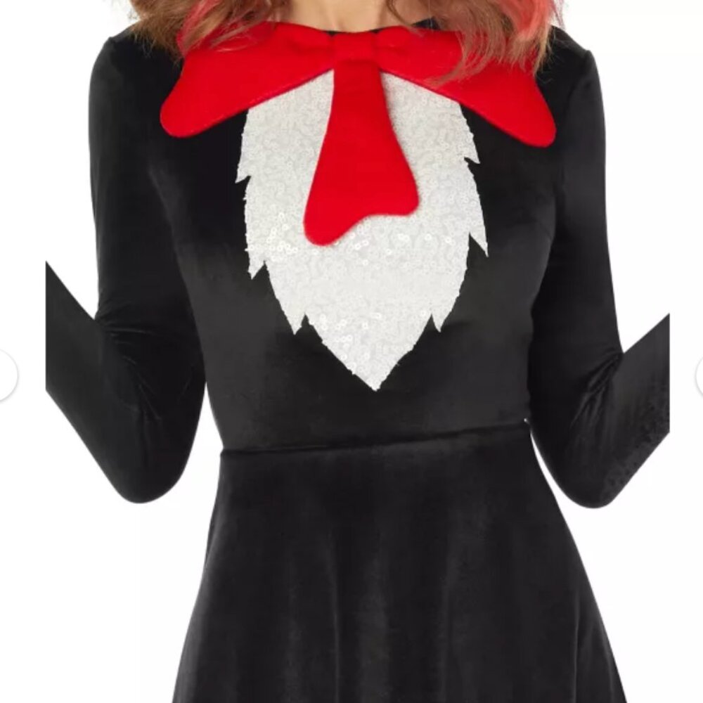 Dr. Seuss Cat In The Hat Costume Womens Dress Velour Black - Size M (8-10) - Picture 2 of 7